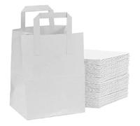 Tezraftaar® 250 x Flat Handle Paper Bags 25cm x 30cm x 14cm White Kraft Carrier Bags for Takeaway Clothes Gifts Shopping Parties