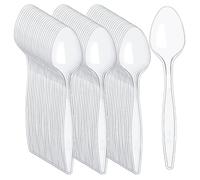 Tezraftaar® 300 x Tithe Heavy Duty Clear Plastic Spoons Reusable Cutlery Set BPA Free Durable Catering Wedding Kids Parties Picnic Traveling