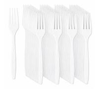 Tezraftaar® 300 x Tithe Heavy Duty Plastic Forks Reusable White Cutlery Set BPA Free Durable Catering Wedding Kids Parties Picnic Traveling