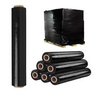 Tezraftaar® 48 x Pallet Shrink Wrap Black Heavy Duty Non Extended Core Stretch Film 500mm x 250m 17mu Sofa Furniture Cling Wrapping Film House Moving Packaging Industrial Uses
