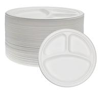 Tezraftaar® 50 x 3 Section Plastic Plates 10" (26cm) Reusable Compartment Plate for Dinner Lunch Breakfast in Wedding Parties Picnic Camping Catering Supply
