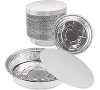 Tezraftaar® 50 x Aluminum Foil Round Container with Lids Trays No.12 Disposable for Roasting, Broiling, Cooking, Food Storage and Food Takeaway