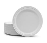 Tezraftaar® 50 x Bagasse Plates White Biodegradable Compostable Plate 9" (23cm) Eco Friendly Dishes for Picnic Camping Catering Wedding Supplier