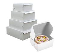 Tezraftaar® 50 x Cardboard Cake Boxes 7" x 7" x 3" White Fold Flat Square Cupcake Muffins Desserts Storage Takeaway Box