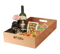 Tezraftaar® 50 x Cardboard Gift Hamper Tray 16" x 10.5" x 4" (40cm x 26cm x 10cm) Empty Patch Handle Serving Tray for Gifts Display Drink Cans