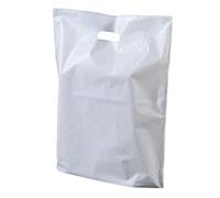 Tezraftaar® 50 x Patch Handle Carrier Bags 14" x 14" x 4" 18mu White Plastic Die Cut Grip Carry Bags for Cloths Shopping Grocery