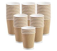 Tezraftaar® 50 x Ripple Wall Paper Coffee Cups Gold Disposable Hot Drink Cups 8oz (236ml) Insulated Takeaway Cups for Espresso Tea Cappuccino Coffee Catering Office Events