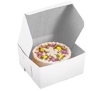Tezraftaar® 50 x White Cake Boxes Fold Flat 9" x 9" x 4" Cardboard Muffins Cupcakes & Desserts Box Ideal for Transportation Your Cakes