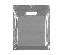 Tezraftaar® 500 x Patch Handle Carrier Bags 15" x 18" x 3" Silver Reusable Plastic Shopping Takeaway Cloths Carry Bag
