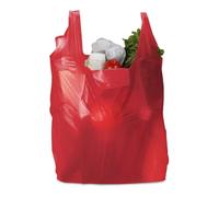 Tezraftaar® 500 x Vest Carrier Bags 11" x 17" x 21" 18mu Red Heavy Duty Plastic Carry Shopping Supermarket Groceries Bag