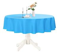 Tezraftaar® 6 x Reusable Plastic Table Cloth 84" (213cm) Baby Blue Round Wipeable Waterproof Table Cover for Christmas Birthday Parties