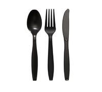 Tezraftaar® 600 x Tithe Heavy Duty Black Plastic Cutlery Set Reusable 200pcs Spoons 200pcs Forks 200pcs Knives BPA Free Durable Catering Wedding Kids Parties Picnic Traveling