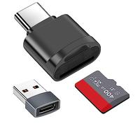 TF Card Reader, Micro SD Card Reader, Type C TF Memory Card Reader Adapter with USB C to USB Adapter Compatible with Laptops, MacBook, Samsung Galaxy (Gray)