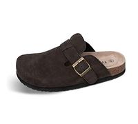 TF STAR Unisex Boston Soft Footbed Clog Cow Suede Leather Clogs, Cork Clogs Shoes for Women Men Tan, Tan, 5 UK
