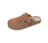 TF STAR Unisex Soft Footbed Clog Cow Suede Leather Clogs, Cork Clogs Shoes for Women Men Tan, Tan, 8 UK