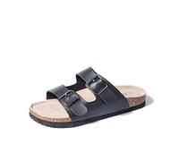 TF STAR Women 2-Strap Adjustable Buckle, Flat Casual Cork Slide Sandals,Slide Cork Footbed Sandals for Women/Ladies/Girls, Black, 5 UK