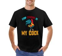 TF3Gft4E Stop-Staring-at-My-Cock-T-Shirt-Short-t-Shirt-Summer-Clothes-Mens-Cotton-t-Shirts Black XXL