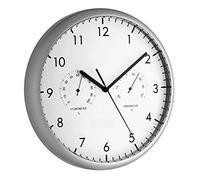 TFA Dostmann Analogue Wall Clock with Thermometer and Hygrometer, 98.1072, Large dials and Second Hand, Healthy Indoor Climate, Silver, (L) 265 x (B)