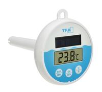 TFA Dostmann 30.1068.02 Digital Pool Thermometer with Solar Energy, Floating in Water, Suitable for Pool/Pond/Swimming Pool/Hot Tub, with Fixing Line (1 m), Solar Powered, White/Blue