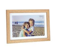 TFA Dostmann 37.1002 Digital 10 Inch WLAN Picture Frame with Frameo App MDF Wooden Frame Including USB and Micro SD with Touch Screen for Video and Photos Current Time Brown