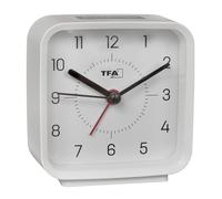 TFA Dostmann 60.1044 Analogue Alarm Clock Battery Operated with Quartz Clock Non Ticking for Bedroom/Living Room/Kitchen with Snooze Function with Backlight White/Grey