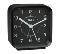 TFA Dostmann 60.1044 Non-Ticking Analogue Alarm Clock with Sweep Movement Alarm Easy to Read for Bedside Table Modern Includes Light with Snooze Function Black/Green