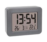 TFA Dostmann 60.2044.10 Digital Travel Alarm Clock, Battery Operated, with Alarm Loud and Indoor Thermometer, Date Display, Quartz Clock, Small and Compact, Grey