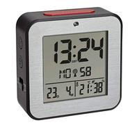 TFA Dostmann 60.2547.54 Digital Radio Alarm Clock with 2 Alarm Alarms Radio Clock with Room Climate Aluminium Front Black (L) 82 x (W) 33 x (H) 82 mm