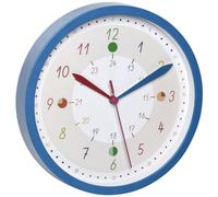 TFA Dostmann 60.3058.06.90 Children's Analogue Wall Clock Tick & Tack for Girls and Boys Colourful Learning Time with Markings Colourful Plastic Glass Blue L310 x W50 x H340 mm