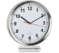 TFA Dostmann 60.3529.02 Radio-Controlled Wall Clock with Silent Sweep Movement Stainless Steel/White with Battery