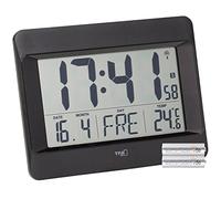 TFA Dostmann 60.4519.01 Digital Radio Wall Clock with Date, Day of the W nd Indoor Temperature (Black with Batteries)