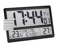 TFA Dostmann 60.4520.01 Digital XL Radio-Controlled Clock with Indoor Temperature, Date and Day of the Week (Black with Batteries)