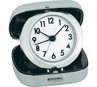 TFA Dostmann Analogue Alarm 60.1012 with Metal Box for Travelling Foldable Quartz Clock Silver, Plastic, Stainless Steel Look, (L) 65 x (B) 70 x (H) 27 (70) mm