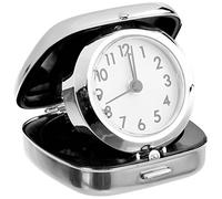 TFA Dostmann Analogue Alarm 60.1012 with Metal Box for Travelling Foldable Quartz Clock Silver, Plastic, Stainless Steel Look, (L) 65 x (B) 70 x (H) 27 (70) mm