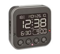 TFA Dostmann Bingo 2.0 Digital, 60.2552.01, Inverted Display, 2 Alarms, Date and Day of The Week, Including Thermometer, with Light, no Ticking, Radio Clock, W, Black, L 95 x B 41 x H 96 mm