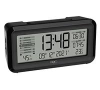 TFA Dostmann BOXX2 60.2562.01 Digital Wireless Alarm Clock with German Display, 2 Alarm Times, Indoor Climate Monitoring, with Day of the Week, with Battery, Black, (L) 138 x (W) 52 x (H) 72 mm