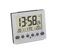 TFA Dostmann Digital Alarm Clock, 60.2561.55, Automatic Night Lighting, Wireless Alarm Clock, Temperature, Day of the Week and Date, Aluminium Look, Silver, (L) 99 x (W) 90 x (H) 42 mm