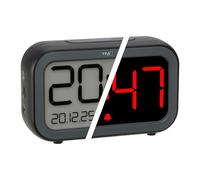 TFA Dostmann Digital Alarm Clock Bingo Hybrid with LCD/LED Display, 60.2048, Alarm Clock with Hybrid Display, Integrated Battery & USB-C Cable, Automatic Switching, Date, Snooze, Black