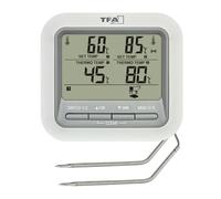 TFA Dostmann Digital Grill Thermometer Roasting Thermometer 14.1516 with 2 Stainless Steel Probes, Meat Thermometer for Oven and Grill, up to 300 °C, with Alarm Function, Beef/Pork/Chicken/Fish, White