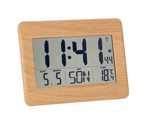 TFA Dostmann Digital Radio Wall Clock Indoor Temperature Day Date (8 Languages), Time Zone Adjustment, Plastic, 215 x 160 x 26 mm (Wood Effect)