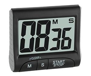 TFA Dostmann Digital Timer Stopwatch 38.2021.01 Multifunction Countdown Clock to 99min/59s Electronic Egg Timer Display Memory Large Digits with Magnet/Stand Black