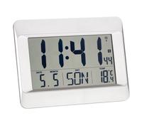 TFA Dostmann Digital Wall Clock, 60.4519, Radio-Controlled, Indoor Temp, 8 Langs, Date, Time Zone, (L) 215 x (W) 160 x (H) 26 mm (Silver)