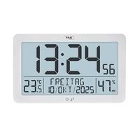 TFA Dostmann Digital Wall Clock with Radio-Controlled Clock and Temperature, 60.2568.02, Humidity Meter, Also Suitable for Seniors, Table Clock, with Backlight, Days of the Week in 7 Languages, White