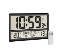 TFA Dostmann Digital XL Wall Clock, 60.4521.01, with Outdoor Temperature, Indoor Temperature, Day of the Week (8 Languages), Radio-Controlled Clock, Date, Black, (L) 360 x (W) 235 x (H) 28 (84) mm