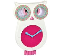 TFA Dostmann Lucy 60.3052.02 Silent Owl Wall Clock-Ideal for Children's Bedroom, Pink, (L) 110 x (B) 70 x (H) 330 mm