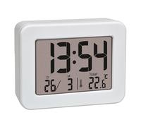 TFA Dostmann Mini Alarm Clock with Temperature, 60.2044.02, Table Clock, Battery-Operated, Includes Date and Alarm Clock, Travel Alarm Clock, Small, White