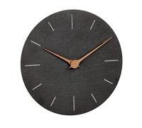 TFA Dostmann Modern Wall Clock Slate 60.3068.10 without Ticking Noises with Walnut Wood Hands Quartz Clock 25 cm for Hanging Black