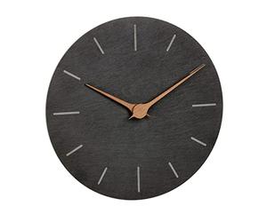 TFA Dostmann Modern Wall Clock Slate 60.3068.10 without Ticking Noises with Walnut Wood Hands Quartz Clock 25 cm for Hanging Black