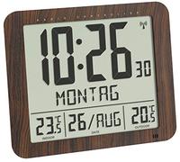 TFA Dostmann Radio Wall Clock Wood Look, 60.4518.08, Transmitter, Indoor and Outdoor Temperature, Easy to Read, with Date and Day of The Week, Brown, (L) 248 x (B) 25 (73) x (H) 206 mm