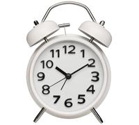 TFA Dostmann Retro Analogue Double Bell Alarm Clock Metal 60.1040 No Ticking Silent Movement Battery Operated Vintage Alarm Clock Quartz Clock Bell Alarm Clock White
